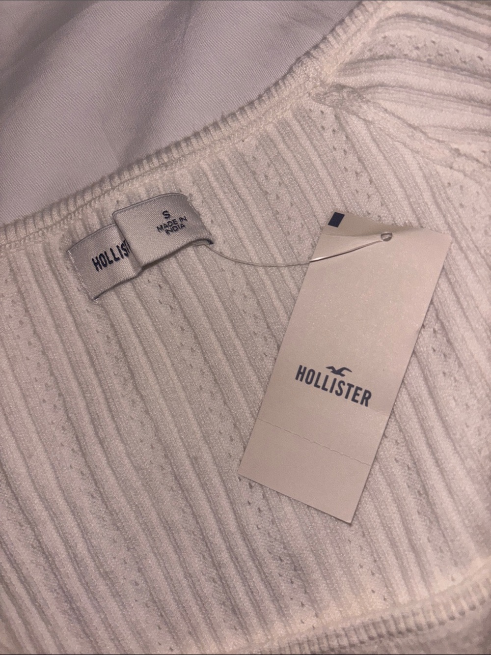 Hollister Cream Ribbed Scoop-Neck Drawstring Top - Picture 2 of 5